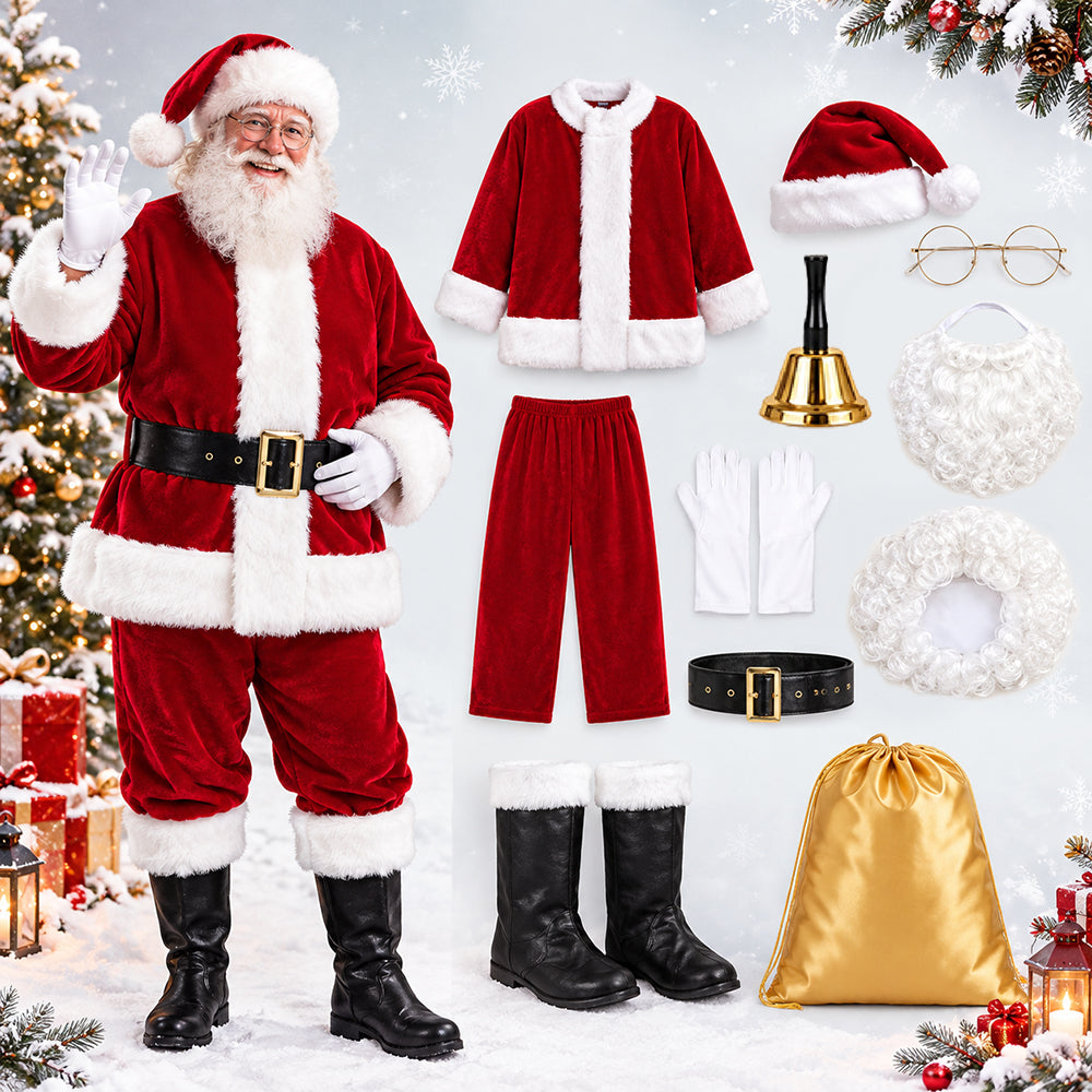 Santa Claus Costume 11PCS, Adult Christmas Santa Suit Xmas Cosplay Outfit | JOLLIFABLE™