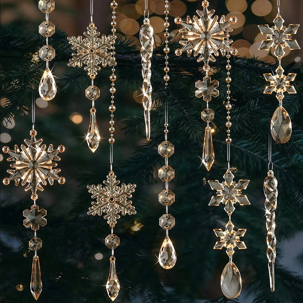 Crystal Snowflake Icicle Acrylic Hanging Pendants for Xmas Tree Decor, 10pcs | JOLLIFABLE™