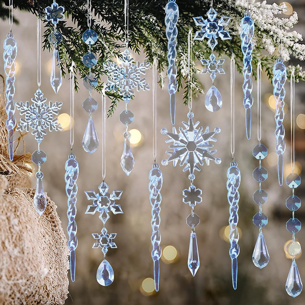 Crystal Snowflake Icicle Acrylic Hanging Pendants for Xmas Tree Decor, 10pcs | JOLLIFABLE™