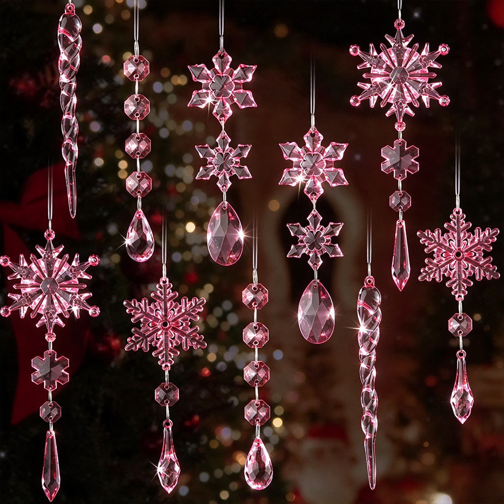 Crystal Snowflake Icicle Acrylic Hanging Pendants for Xmas Tree Decor, 10pcs | JOLLIFABLE™