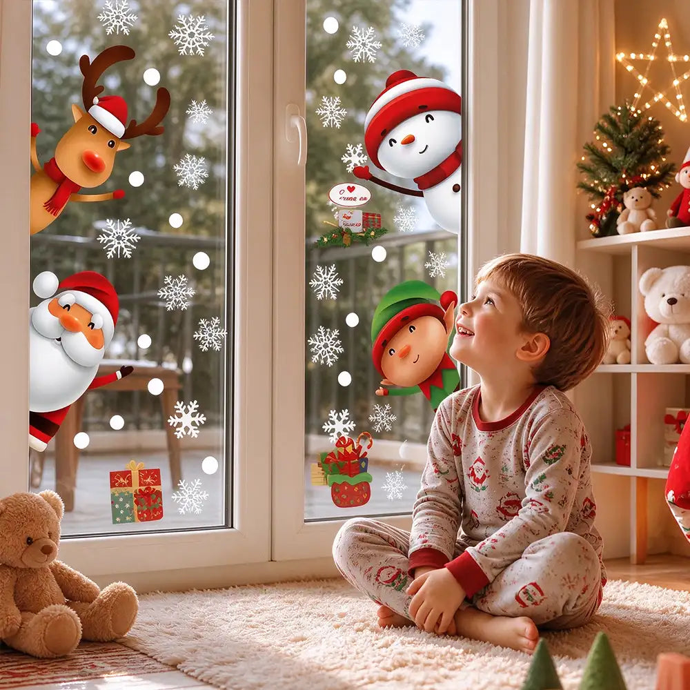 Christmas Window Clings Cute Santa Snowman Reindeer Elf Static Window Stickers | JOLLIFABLE™