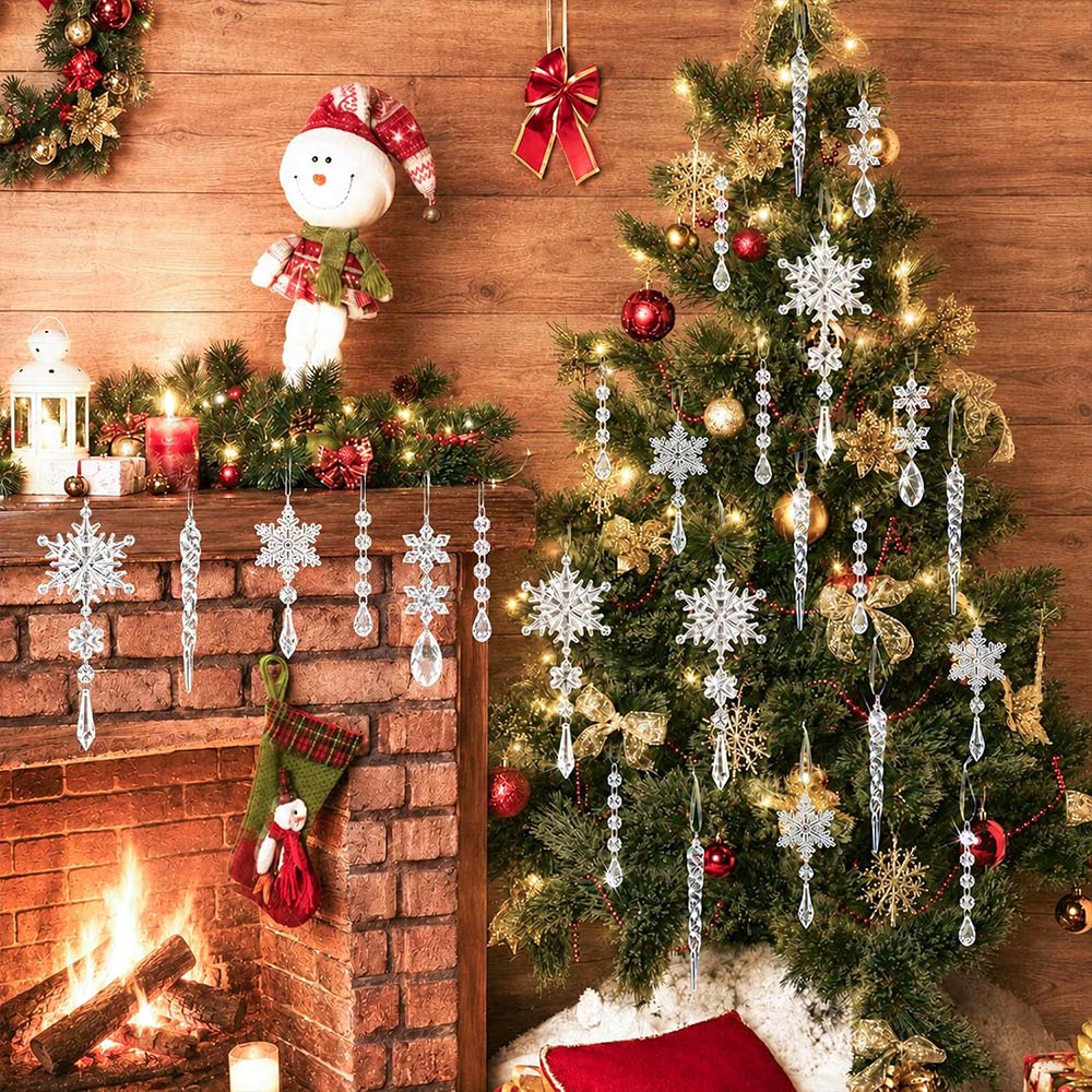 Crystal Snowflake Icicle Acrylic Hanging Pendants for Xmas Tree Decor, 10pcs | JOLLIFABLE™