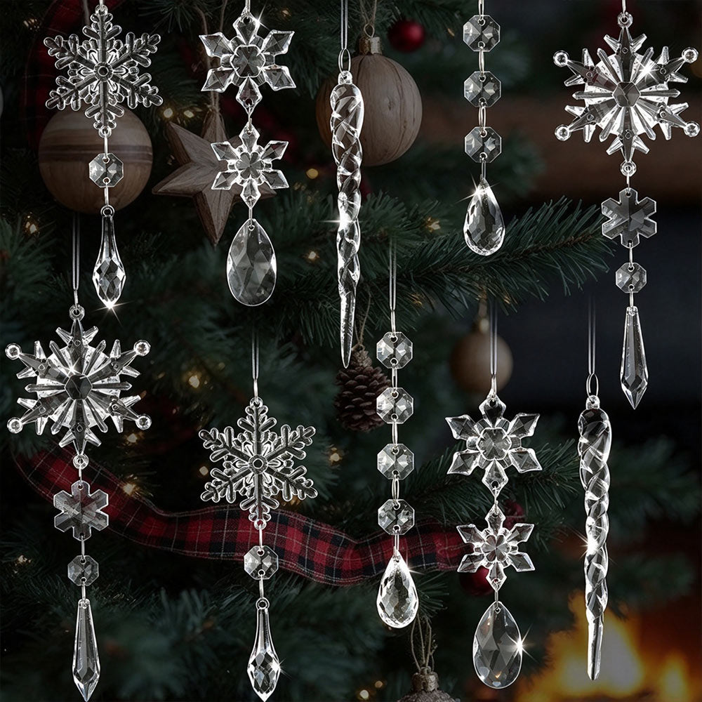 Crystal Snowflake Icicle Acrylic Hanging Pendants for Xmas Tree Decor, 10pcs | JOLLIFABLE™