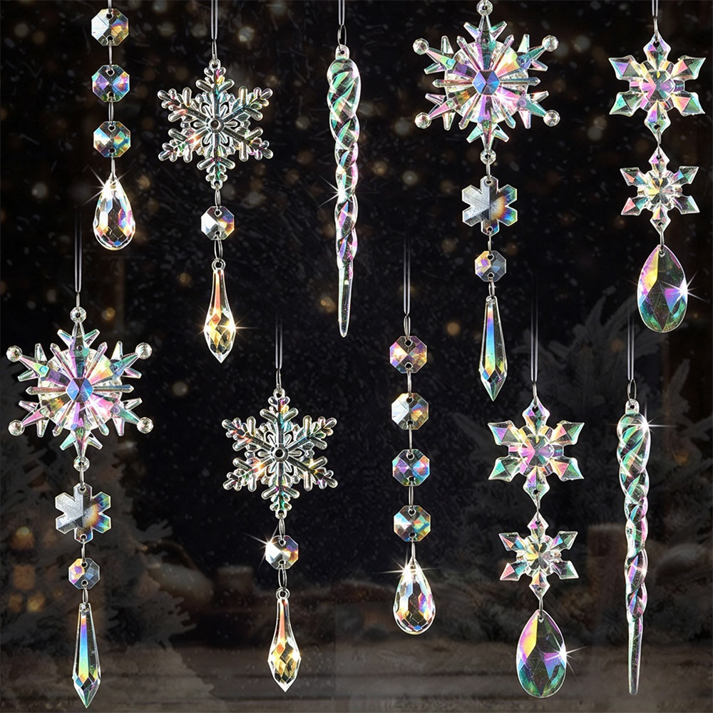 Crystal Snowflake Icicle Acrylic Hanging Pendants for Xmas Tree Decor, 10pcs | JOLLIFABLE™