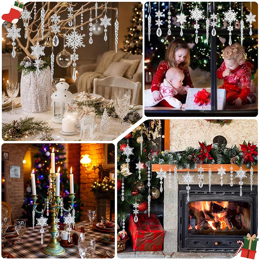 Crystal Snowflake Icicle Acrylic Hanging Pendants for Xmas Tree Decor, 10pcs | JOLLIFABLE™