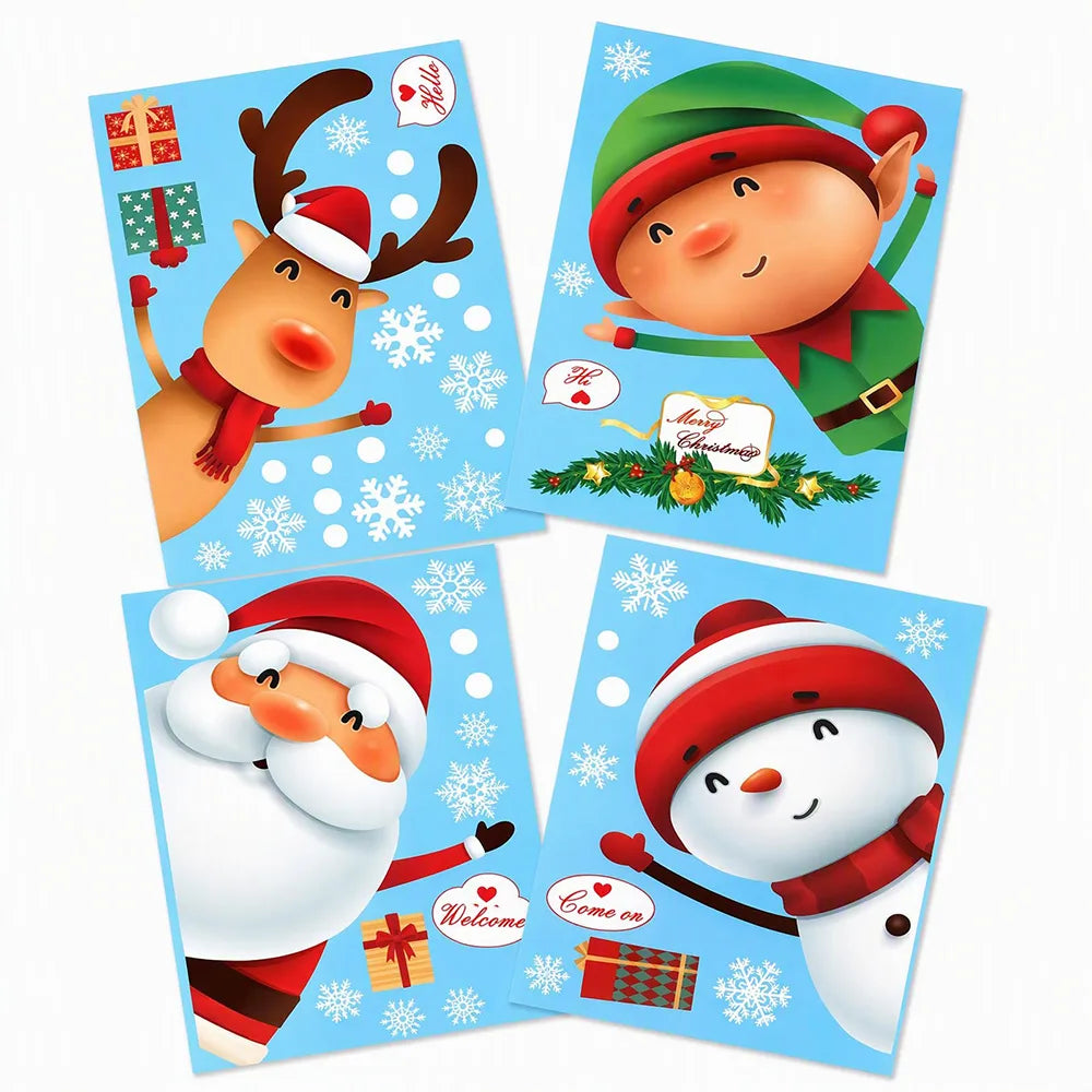Christmas Window Clings Cute Santa Snowman Reindeer Elf Static Window Stickers | JOLLIFABLE™