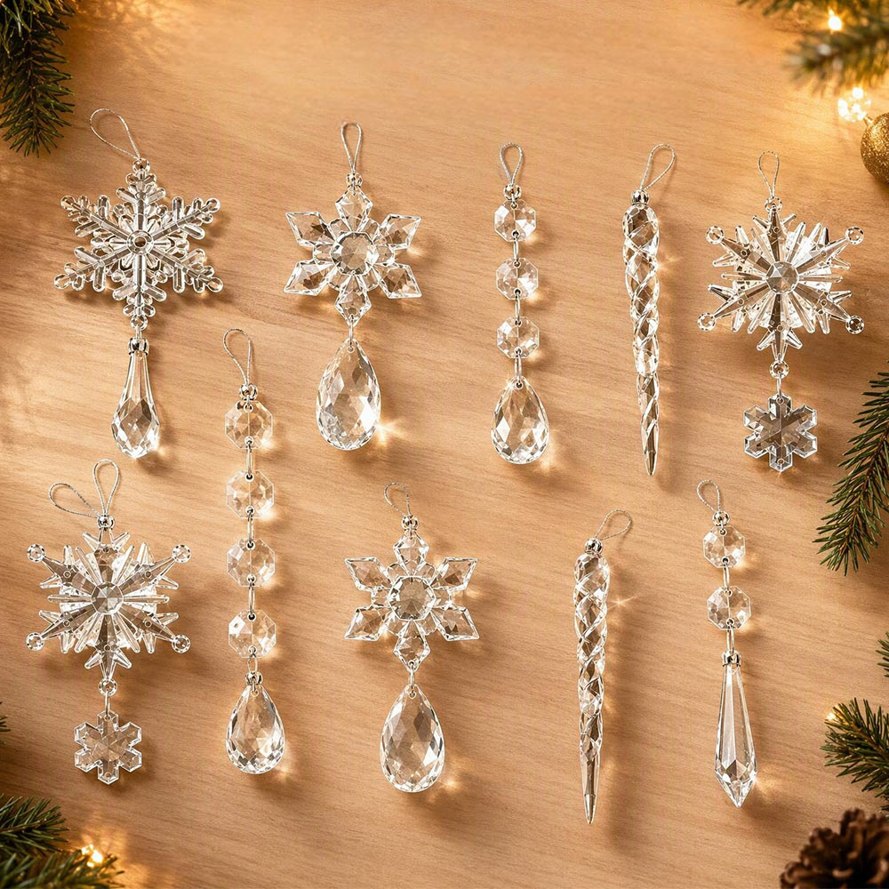 Crystal Snowflake Icicle Acrylic Hanging Pendants for Xmas Tree Decor, 10pcs | JOLLIFABLE™
