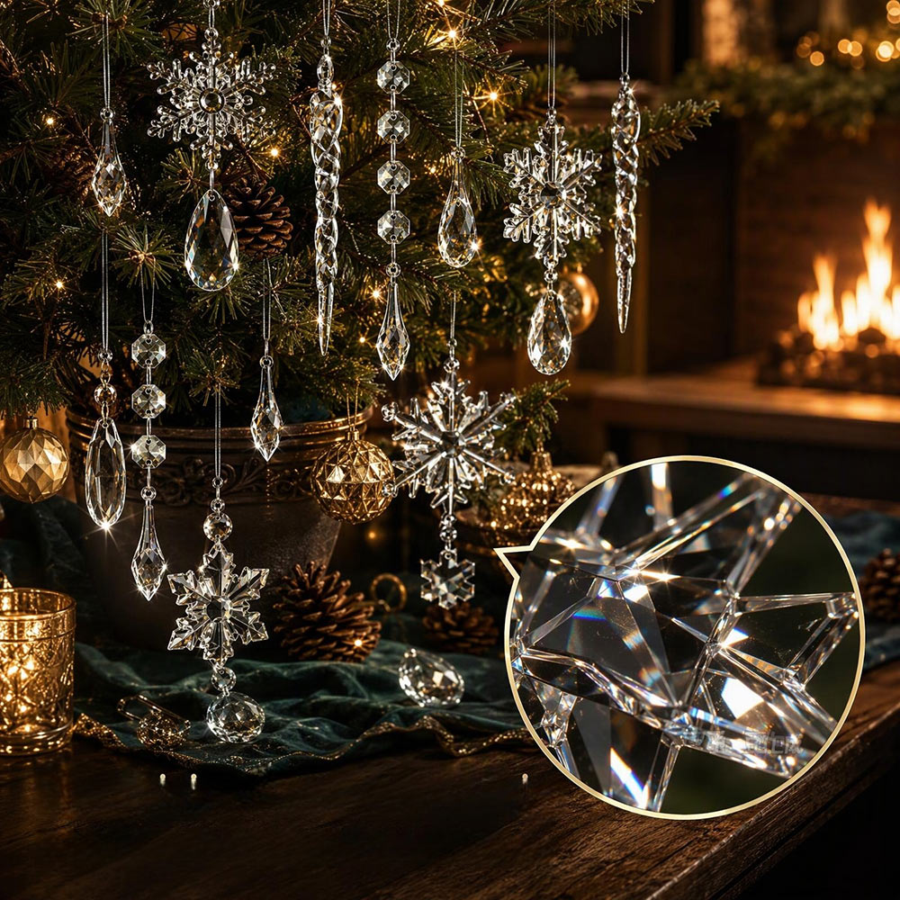 Crystal Snowflake Icicle Acrylic Hanging Pendants for Xmas Tree Decor, 10pcs | JOLLIFABLE™