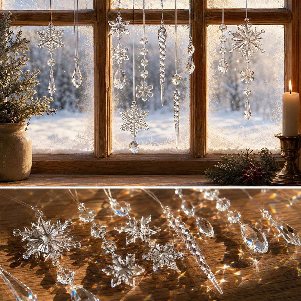 Crystal Snowflake Icicle Acrylic Hanging Pendants for Xmas Tree Decor, 10pcs | JOLLIFABLE™