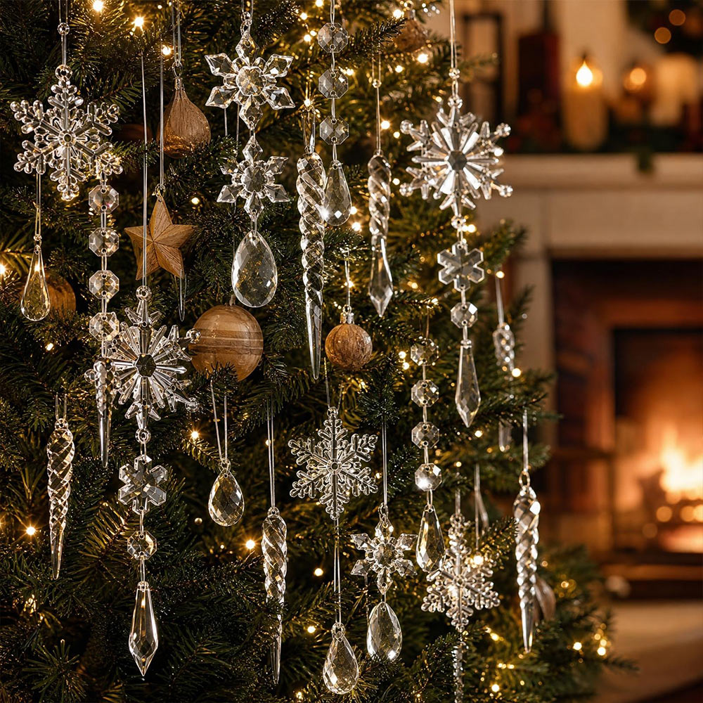 Crystal Snowflake Icicle Acrylic Hanging Pendants for Xmas Tree Decor, 10pcs | JOLLIFABLE™
