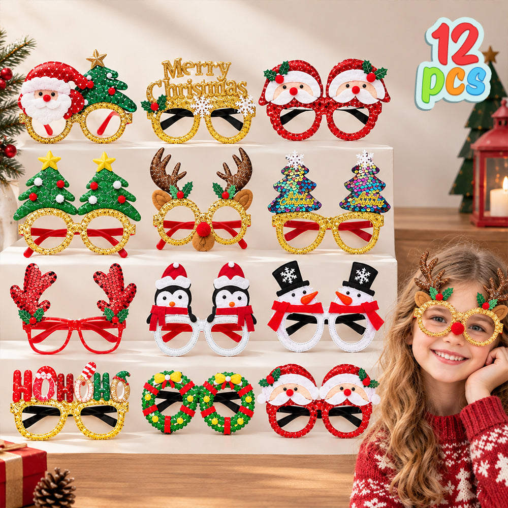 12Pcs Christmas Party Glasses Xmas Novelty Photo Booth Props for Holiday Party Decor | JOLLIFABLE™