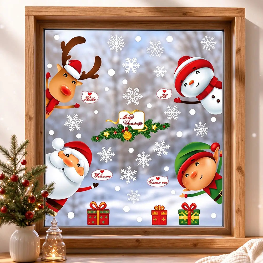 Christmas Window Clings Cute Santa Snowman Reindeer Elf Static Window Stickers | JOLLIFABLE™