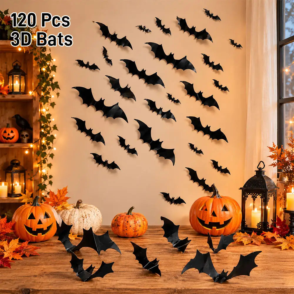 3D Bat Halloween Decoration Stickers for Home Decor 120 Pcs | JOLLIFABLE™
