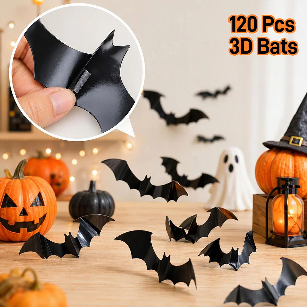 3D Bat Halloween Decoration Stickers for Home Decor 120 Pcs | JOLLIFABLE™