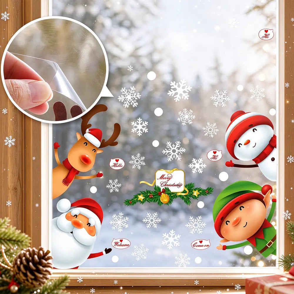 Christmas Window Clings Cute Santa Snowman Reindeer Elf Static Window Stickers | JOLLIFABLE™