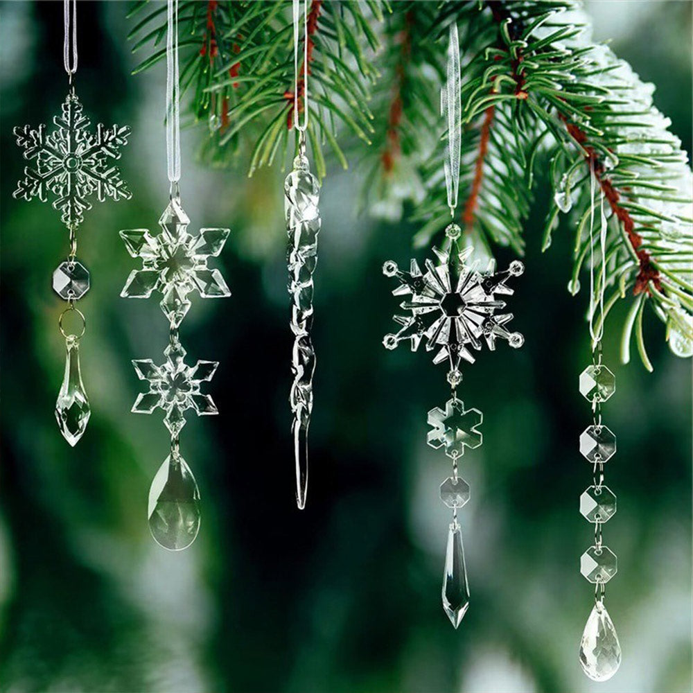 Crystal Snowflake Icicle Acrylic Hanging Pendants for Xmas Tree Decor, 10pcs | JOLLIFABLE™