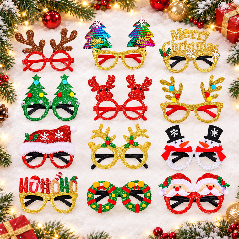 12Pcs Christmas Party Glasses Xmas Novelty Photo Booth Props for Holiday Party Decor | JOLLIFABLE™