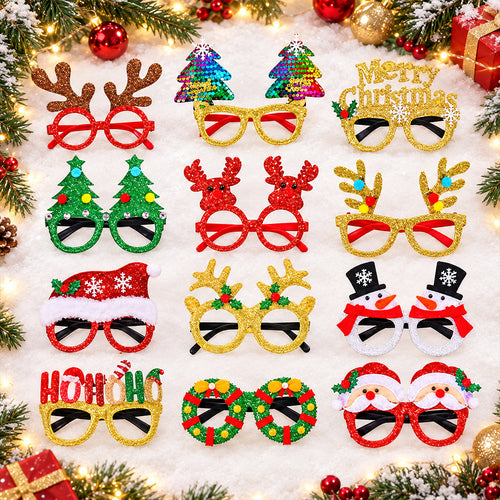 12Pcs Christmas Party Glasses Xmas Novelty Photo Booth Props for Holiday Party Decor | JOLLIFABLE™