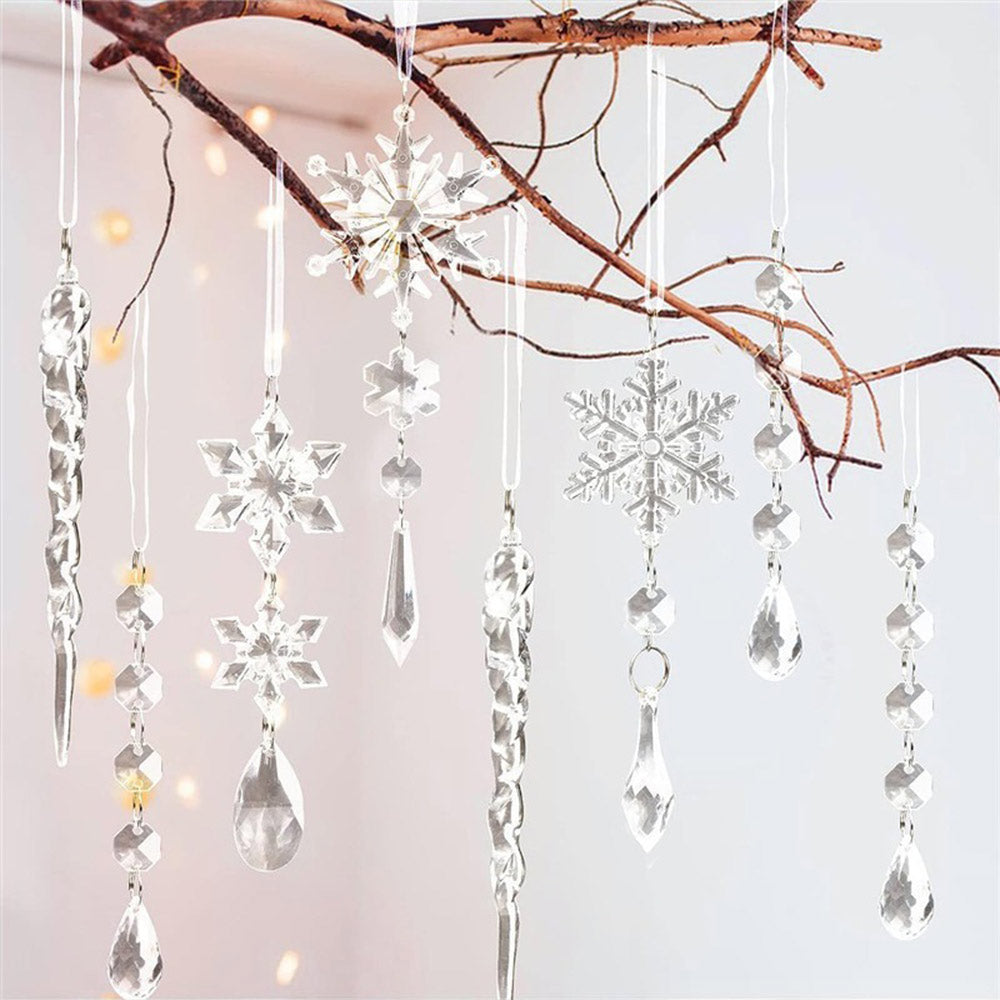 Crystal Snowflake Icicle Acrylic Hanging Pendants for Xmas Tree Decor, 10pcs | JOLLIFABLE™