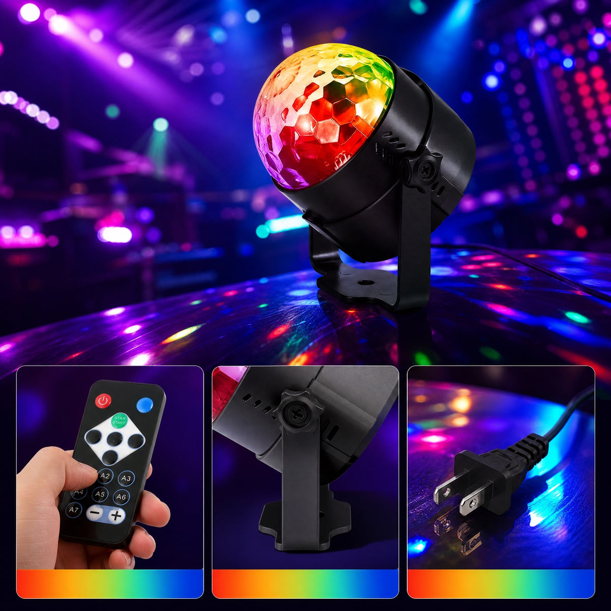 Sound Activated LED Disco Ball Light with Remote | RGB Rotating Party Strobe Lights for Indoor & Outdoor Parties| JOLLIFABLE™