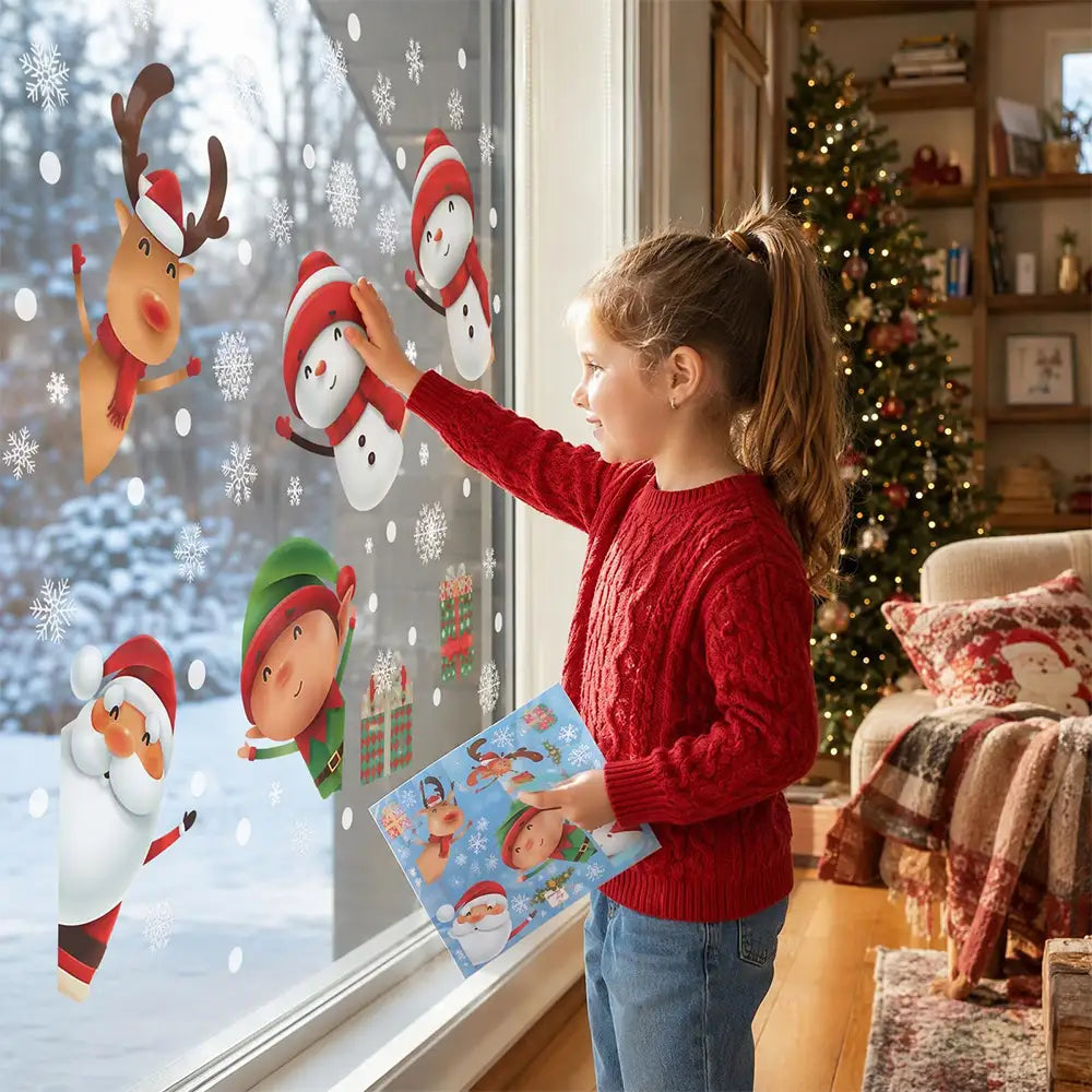 Christmas Window Clings Cute Santa Snowman Reindeer Elf Static Window Stickers | JOLLIFABLE™