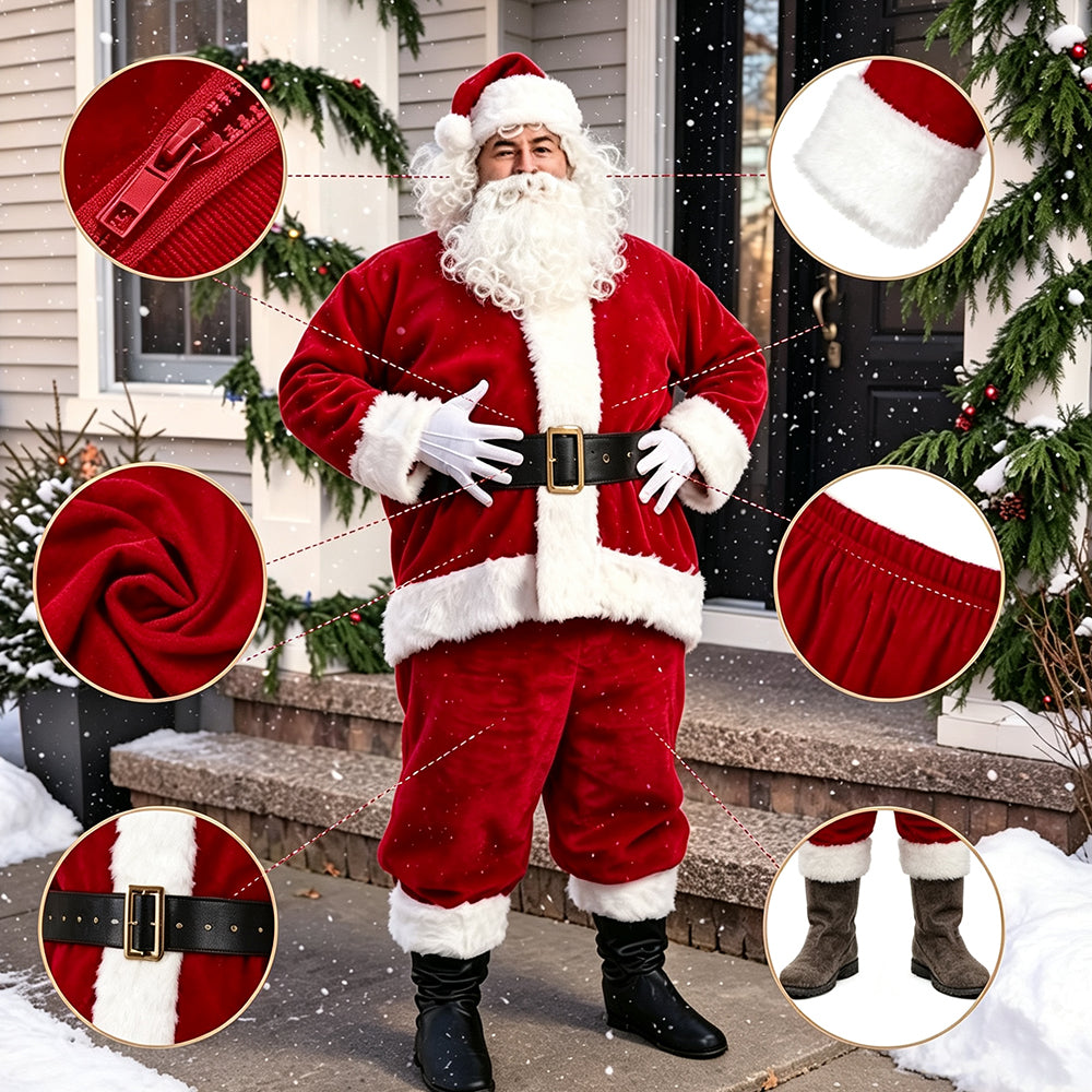 Santa Claus Costume 11PCS, Adult Christmas Santa Suit Xmas Cosplay Outfit | JOLLIFABLE™