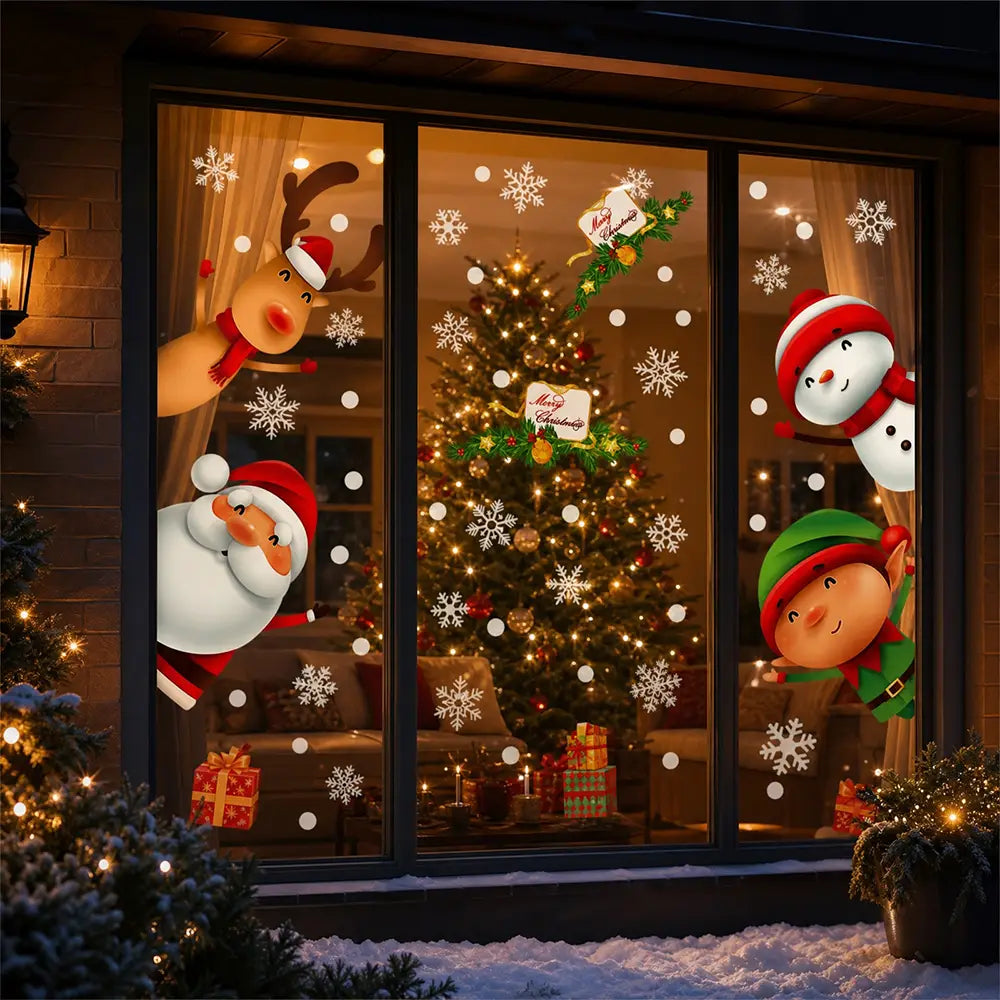 Christmas Window Clings Cute Santa Snowman Reindeer Elf Static Window Stickers | JOLLIFABLE™