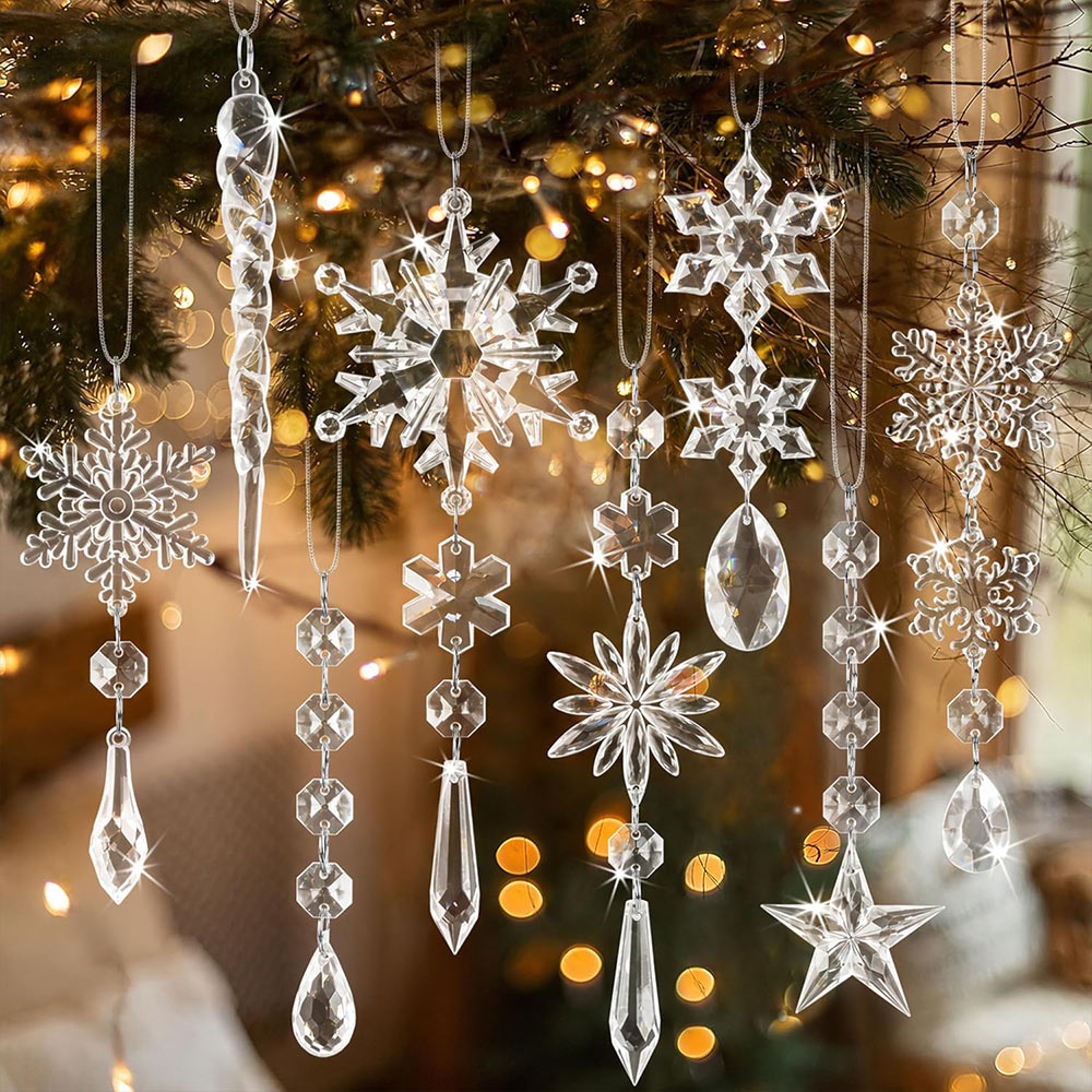 Crystal Snowflake Icicle Acrylic Hanging Pendants for Xmas Tree Decor, 10pcs | JOLLIFABLE™