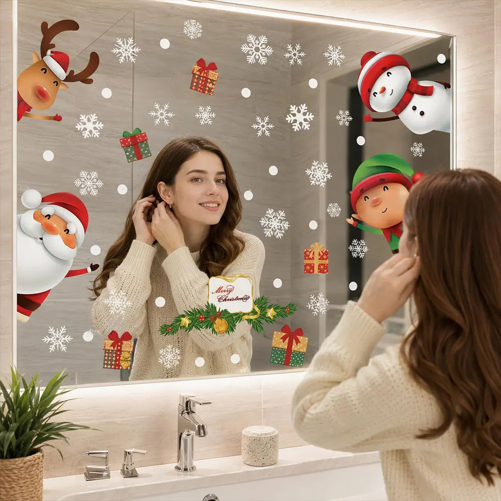Christmas Window Clings Cute Santa Snowman Reindeer Elf Static Window Stickers | JOLLIFABLE™