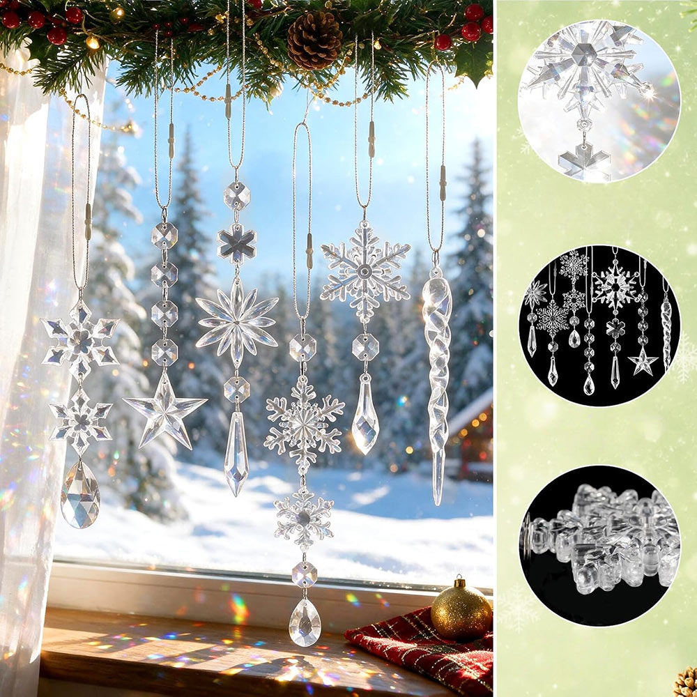 Crystal Snowflake Icicle Acrylic Hanging Pendants for Xmas Tree Decor, 10pcs | JOLLIFABLE™