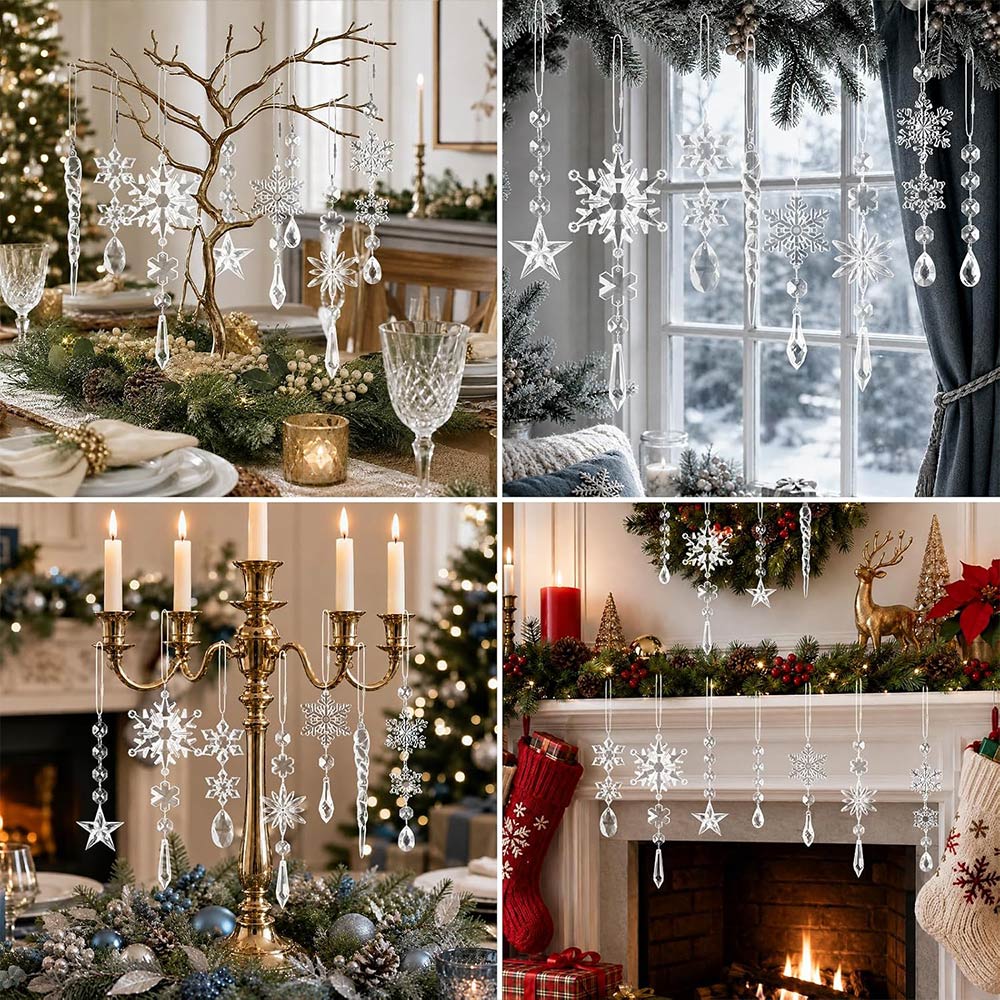 Crystal Snowflake Icicle Acrylic Hanging Pendants for Xmas Tree Decor, 10pcs | JOLLIFABLE™