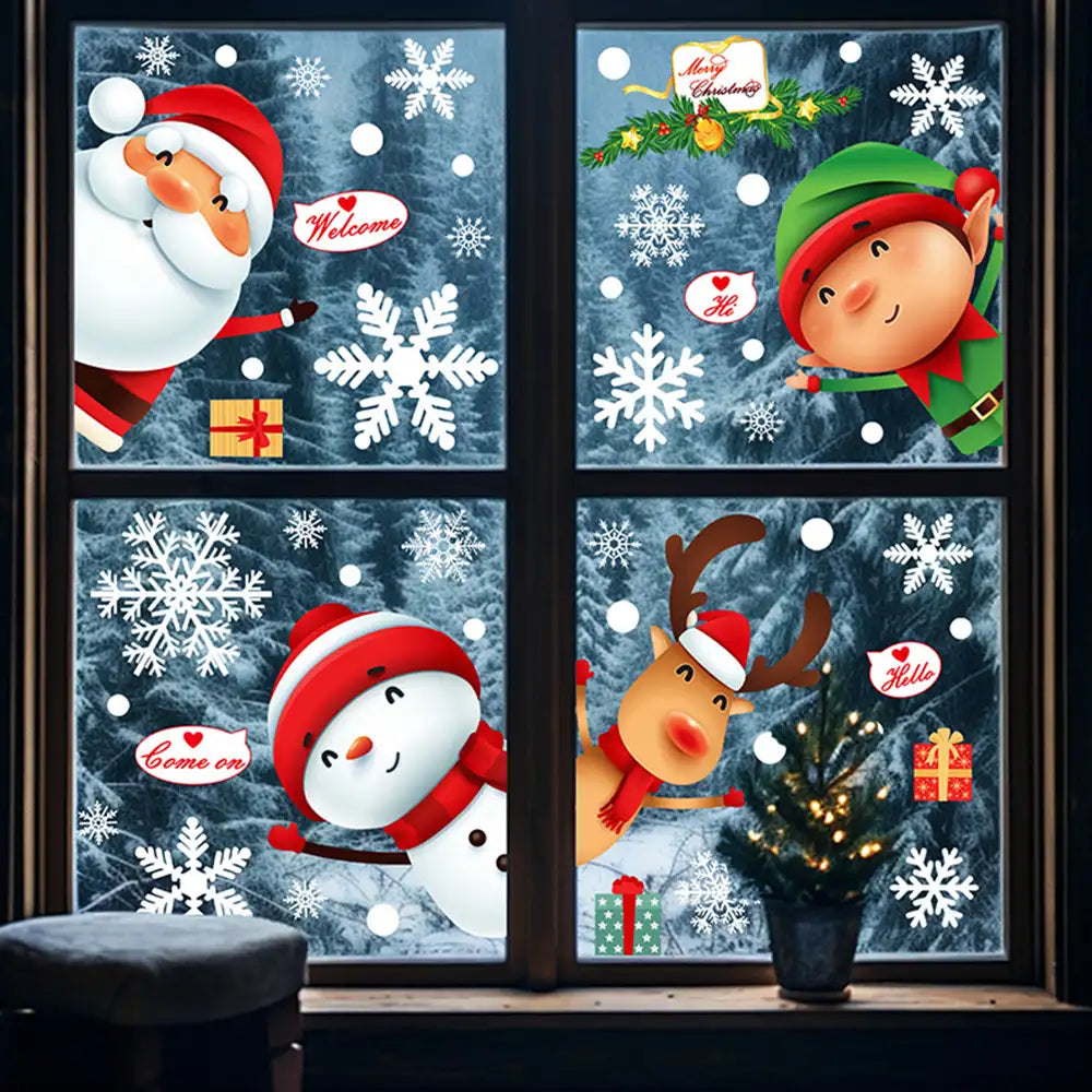 Christmas Window Clings Cute Santa Snowman Reindeer Elf Static Window Stickers | JOLLIFABLE™
