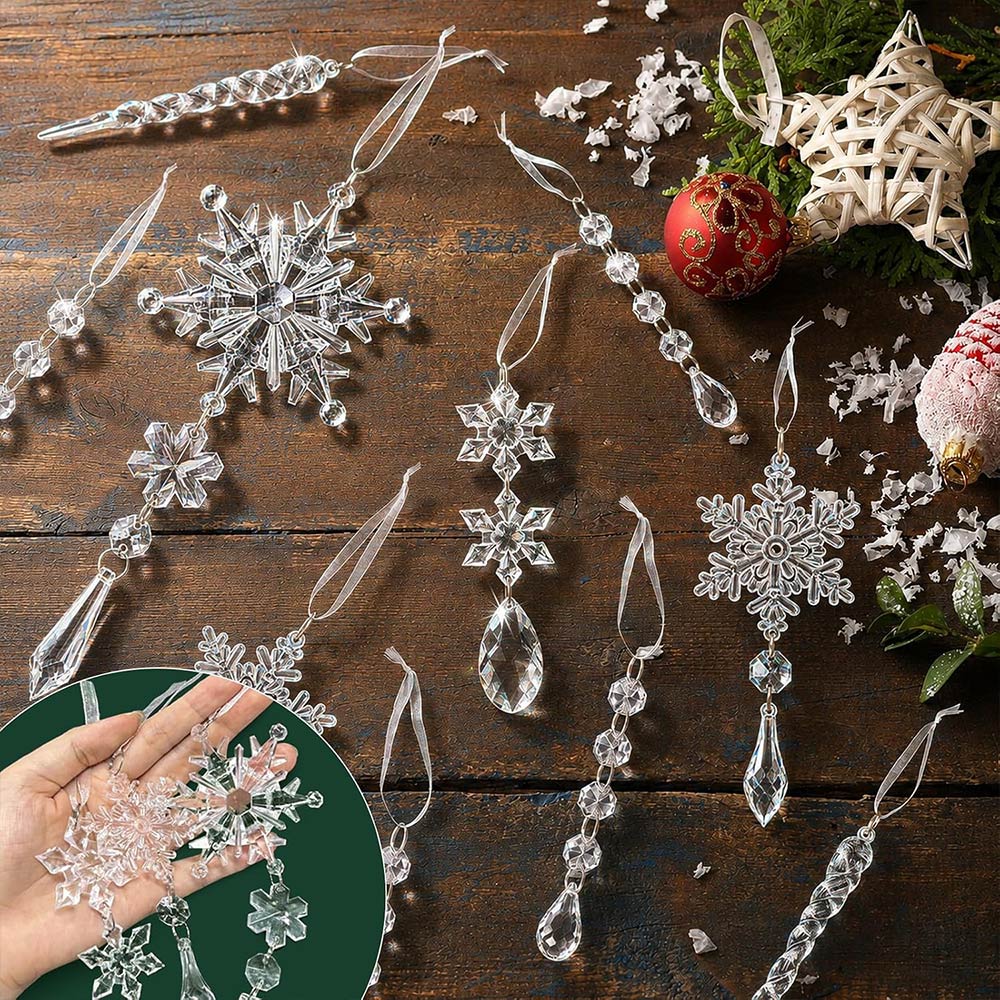 Crystal Snowflake Icicle Acrylic Hanging Pendants for Xmas Tree Decor, 10pcs | JOLLIFABLE™