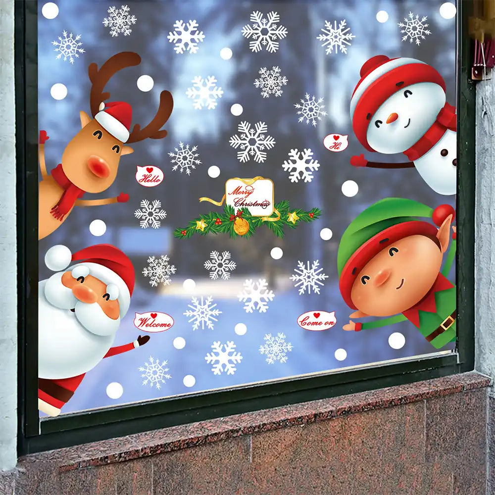 Christmas Window Clings Cute Santa Snowman Reindeer Elf Static Window Stickers | JOLLIFABLE™